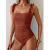 imageEomenie Womens One Piece Swimsuit 2025 Tummy Control Square Neck Bathing Suit Ruffle Straps Ribbed SwimwearBrick Red