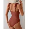 imageEomenie Womens One Piece Swimsuit 2025 Tummy Control Square Neck Bathing Suit Ruffle Straps Ribbed SwimwearBrick Red