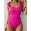 imageEomenie Womens One Piece Swimsuit 2025 Tummy Control Square Neck Bathing Suit Ruffle Straps Ribbed SwimwearHot Pink