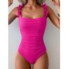 imageEomenie Womens One Piece Swimsuit 2025 Tummy Control Square Neck Bathing Suit Ruffle Straps Ribbed SwimwearHot Pink