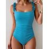 imageEomenie Womens One Piece Swimsuit 2025 Tummy Control Square Neck Bathing Suit Ruffle Straps Ribbed SwimwearLight Blue