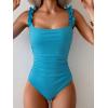imageEomenie Womens One Piece Swimsuit 2025 Tummy Control Square Neck Bathing Suit Ruffle Straps Ribbed SwimwearLight Blue