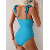 imageEomenie Womens One Piece Swimsuit 2025 Tummy Control Square Neck Bathing Suit Ruffle Straps Ribbed SwimwearLight Blue