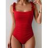 imageEomenie Womens One Piece Swimsuit 2025 Tummy Control Square Neck Bathing Suit Ruffle Straps Ribbed SwimwearRed