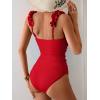 imageEomenie Womens One Piece Swimsuit 2025 Tummy Control Square Neck Bathing Suit Ruffle Straps Ribbed SwimwearRed