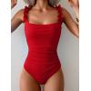 imageEomenie Womens One Piece Swimsuit 2025 Tummy Control Square Neck Bathing Suit Ruffle Straps Ribbed SwimwearRed