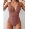 imageEomenie Womens One Piece Swimsuit Tummy Control Bathing Suit V Neck Slimming 1 Piece SwimwearBean Pink