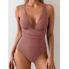 imageEomenie Womens One Piece Swimsuit Tummy Control Bathing Suit V Neck Slimming 1 Piece SwimwearBean Pink