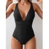 imageEomenie Womens One Piece Swimsuit Tummy Control Bathing Suit V Neck Slimming 1 Piece SwimwearBlack