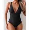 imageEomenie Womens One Piece Swimsuit Tummy Control Bathing Suit V Neck Slimming 1 Piece SwimwearBlack