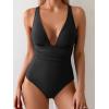 imageEomenie Womens One Piece Swimsuit Tummy Control Bathing Suit V Neck Slimming 1 Piece SwimwearBlack