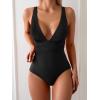 imageEomenie Womens One Piece Swimsuit Tummy Control Bathing Suit V Neck Slimming 1 Piece SwimwearBlack Ribbed