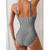 imageEomenie Womens One Piece Swimsuit Tummy Control Bathing Suit V Neck Slimming 1 Piece SwimwearBlack Stripe