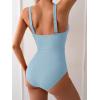 imageEomenie Womens One Piece Swimsuit Tummy Control Bathing Suit V Neck Slimming 1 Piece SwimwearBlue Ribbed