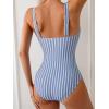 imageEomenie Womens One Piece Swimsuit Tummy Control Bathing Suit V Neck Slimming 1 Piece SwimwearBlue Stripe