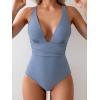 imageEomenie Womens One Piece Swimsuit Tummy Control Bathing Suit V Neck Slimming 1 Piece SwimwearGray Blue