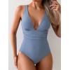 imageEomenie Womens One Piece Swimsuit Tummy Control Bathing Suit V Neck Slimming 1 Piece SwimwearGray Blue