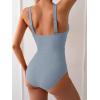 imageEomenie Womens One Piece Swimsuit Tummy Control Bathing Suit V Neck Slimming 1 Piece SwimwearGray Blue Ribbed
