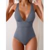 imageEomenie Womens One Piece Swimsuit Tummy Control Bathing Suit V Neck Slimming 1 Piece SwimwearGrey Ribbed