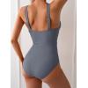 imageEomenie Womens One Piece Swimsuit Tummy Control Bathing Suit V Neck Slimming 1 Piece SwimwearGrey Ribbed