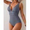 imageEomenie Womens One Piece Swimsuit Tummy Control Bathing Suit V Neck Slimming 1 Piece SwimwearGrey Ribbed