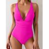 imageEomenie Womens One Piece Swimsuit Tummy Control Bathing Suit V Neck Slimming 1 Piece SwimwearHot Pink