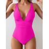 imageEomenie Womens One Piece Swimsuit Tummy Control Bathing Suit V Neck Slimming 1 Piece SwimwearHot Pink