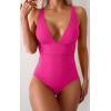imageEomenie Womens One Piece Swimsuit Tummy Control Bathing Suit V Neck Slimming 1 Piece SwimwearHot Pink Ribbed