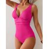 imageEomenie Womens One Piece Swimsuit Tummy Control Bathing Suit V Neck Slimming 1 Piece SwimwearHot Pink Ribbed