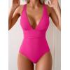 imageEomenie Womens One Piece Swimsuit Tummy Control Bathing Suit V Neck Slimming 1 Piece SwimwearHot Pink Ribbed