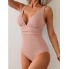 imageEomenie Womens One Piece Swimsuit Tummy Control Bathing Suit V Neck Slimming 1 Piece SwimwearLight Pink Ribbed