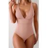imageEomenie Womens One Piece Swimsuit Tummy Control Bathing Suit V Neck Slimming 1 Piece SwimwearLight Pink Ribbed