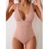 imageEomenie Womens One Piece Swimsuit Tummy Control Bathing Suit V Neck Slimming 1 Piece SwimwearLight Pink Ribbed