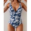 imageEomenie Womens One Piece Swimsuit Tummy Control Bathing Suit V Neck Slimming 1 Piece SwimwearNavy Blue Print