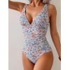 imageEomenie Womens One Piece Swimsuit Tummy Control Bathing Suit V Neck Slimming 1 Piece SwimwearOrange Floral