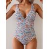imageEomenie Womens One Piece Swimsuit Tummy Control Bathing Suit V Neck Slimming 1 Piece SwimwearOrange Floral