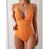 imageEomenie Womens One Piece Swimsuit Tummy Control Bathing Suit V Neck Slimming 1 Piece SwimwearOrange Ribbed