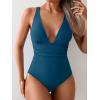 imageEomenie Womens One Piece Swimsuit Tummy Control Bathing Suit V Neck Slimming 1 Piece SwimwearPine Green
