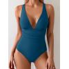 imageEomenie Womens One Piece Swimsuit Tummy Control Bathing Suit V Neck Slimming 1 Piece SwimwearPine Green