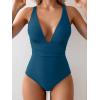 imageEomenie Womens One Piece Swimsuit Tummy Control Bathing Suit V Neck Slimming 1 Piece SwimwearPine Green