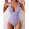imageEomenie Womens One Piece Swimsuit Tummy Control Bathing Suit V Neck Slimming 1 Piece SwimwearPurple Ribbed