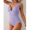 imageEomenie Womens One Piece Swimsuit Tummy Control Bathing Suit V Neck Slimming 1 Piece SwimwearPurple Ribbed