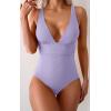 imageEomenie Womens One Piece Swimsuit Tummy Control Bathing Suit V Neck Slimming 1 Piece SwimwearPurple Ribbed