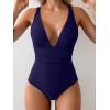 imageEomenie Womens One Piece Swimsuit Tummy Control Bathing Suit V Neck Slimming 1 Piece SwimwearPurplish Blue