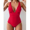 imageEomenie Womens One Piece Swimsuit Tummy Control Bathing Suit V Neck Slimming 1 Piece SwimwearRed