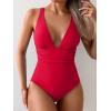 imageEomenie Womens One Piece Swimsuit Tummy Control Bathing Suit V Neck Slimming 1 Piece SwimwearRed