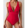 imageEomenie Womens One Piece Swimsuit Tummy Control Bathing Suit V Neck Slimming 1 Piece SwimwearRed