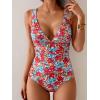 imageEomenie Womens One Piece Swimsuit Tummy Control Bathing Suit V Neck Slimming 1 Piece SwimwearRed Floral