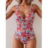 imageEomenie Womens One Piece Swimsuit Tummy Control Bathing Suit V Neck Slimming 1 Piece SwimwearRed Floral