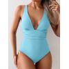 imageEomenie Womens One Piece Swimsuit Tummy Control Bathing Suit V Neck Slimming 1 Piece SwimwearSky Blue